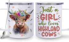 Hyturtle Highland Cow Lover Coffee Mug, Stainless Steel 12 Oz, 