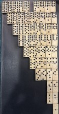 Antique Dominos Double 9 19th Century Ebony Wood Brass Pin Missing 2 Tiles