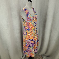 Lauren Ralph Lauren Dress Womens Medium Artsy Watercolor Paisley Ruched Colorful