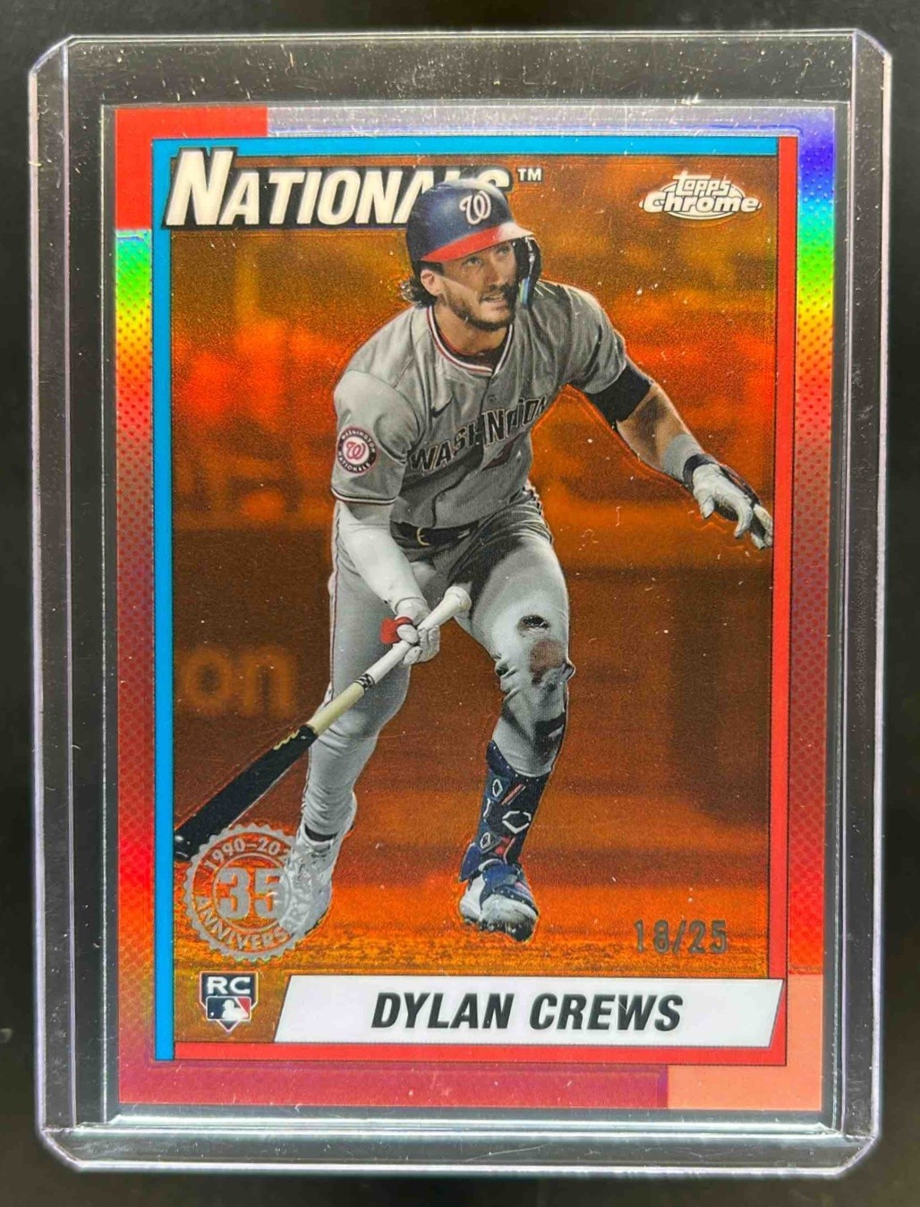 2025 Topps Chrome Dylan Crews 1990 Baseball RC Orange Refractor #18/25 Nationals
