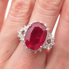 925 Sterling Silver Lab-Created Ruby  C Z Ring Size 6.75