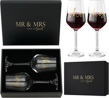 AW BRIDAL Mr and Mrs Wine Glasses Set of 2 8.07 inches by 2.2 inches, Black