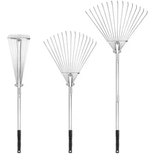 Adjustable Garden Leaf Rake - 24 to 63 Inch Telescopic Metal Expandable Foldi...
