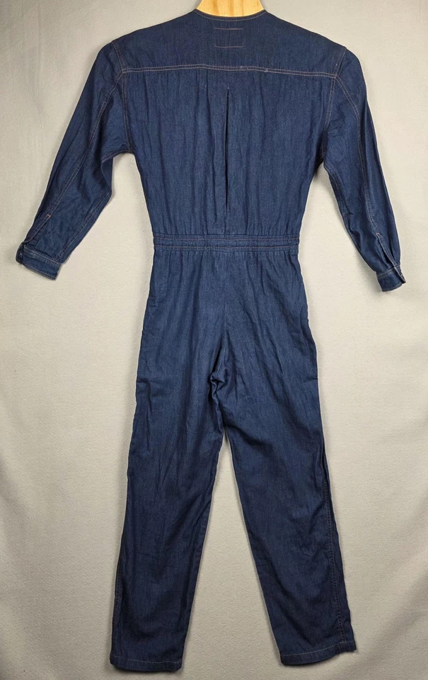 Vintage Liz Claiborne Denim Jumpsuit Womens Medium Blue Button Drawstring 80s - Image 2 of 4
