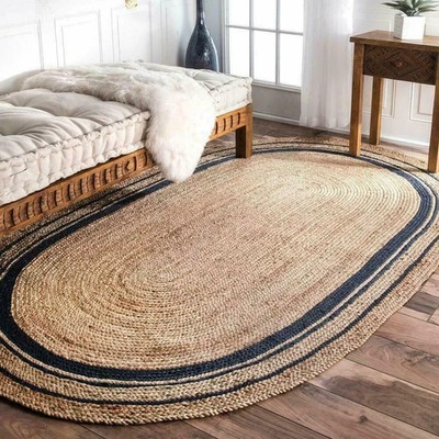 Teppich Jute Oval Natur Landhaus Jute Läufer Rustikal Look Geflochten Modern ...