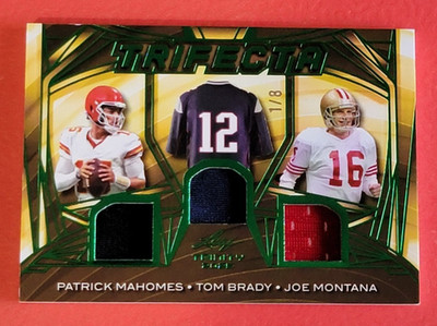 Patrick Mahomes JERSEY CARD #1/8 Tom Brady Joe Montana '25 LEAF TRINITY TRIFECTA