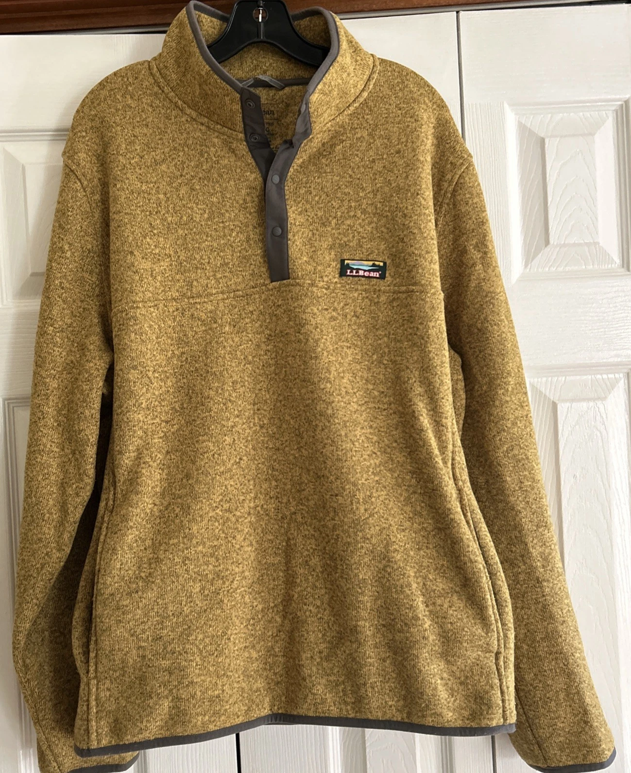 L.L. Bean Men's XL Reg Slighted Fitted 1/4 Snap Pullover Jacket Yellow/Gray EUC
