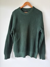 J.Crew Mens Forest Green Waffle Knit Crewneck Sweater Heavyweight Cotton Small