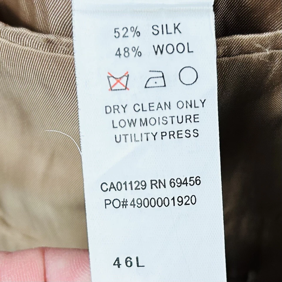 Abrigo deportivo vintage Marshall Fields 46L lana seda marrón cuadros tres botones ventilados Foto 4 de 4