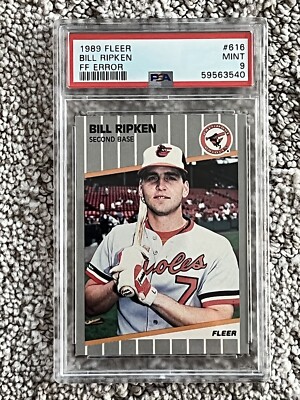 PSA 9 MINT BASEBALL CARD 1989 FLEER BILL RIPKEN FF ERROR BALTIMORE