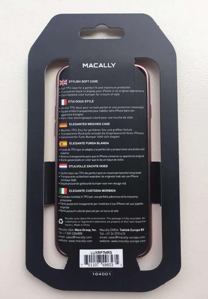 Новый стильный мягкий прозрачный чехол MacAlly LUXRP7MRS для iPhone 7 с отделкой из розового золота - Изображение 2 из 3