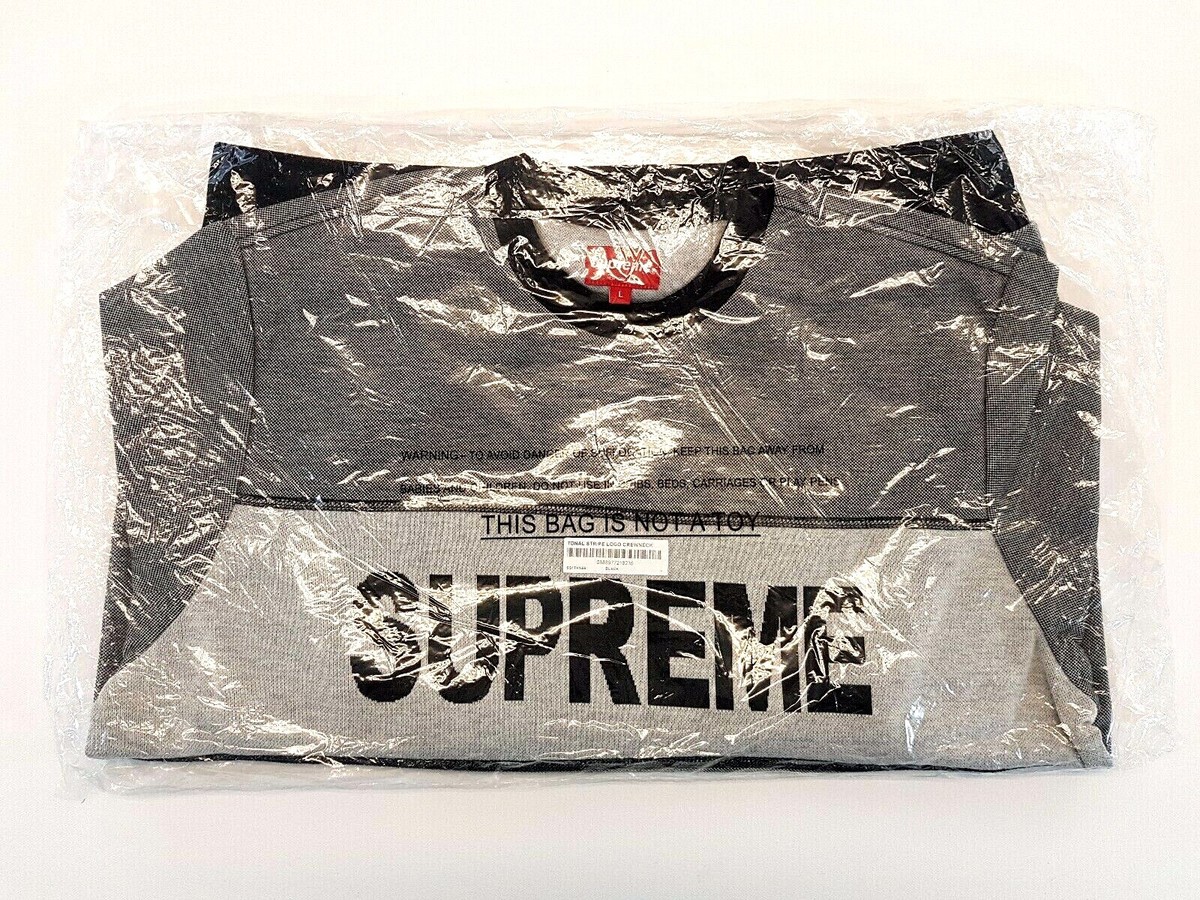 Supreme Tonal Stripe Logo Crewneck Black Size L Mens SS17 Supreme Tonal Stripe Logo Crewneck Black Size L Mens SS17