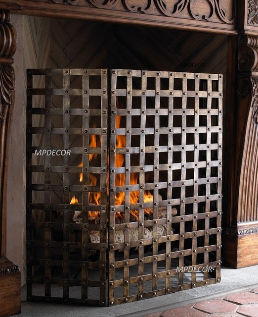 Pilgrim 18474 Old World Screen With Doors Forged Iron For Sale