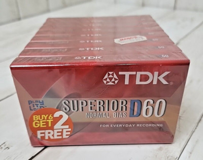 TDK Superior D60 Normal Bias Blank Cassettes Lot Of 8 New Sealed