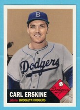 1953 Topps Baseball Reprint # 308 Carl Erskine -- Brooklyn Dodgers -- Box 733