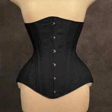 Double Steel Boned Waist Trainer Twill Cotton Women's Black Cotton Corset