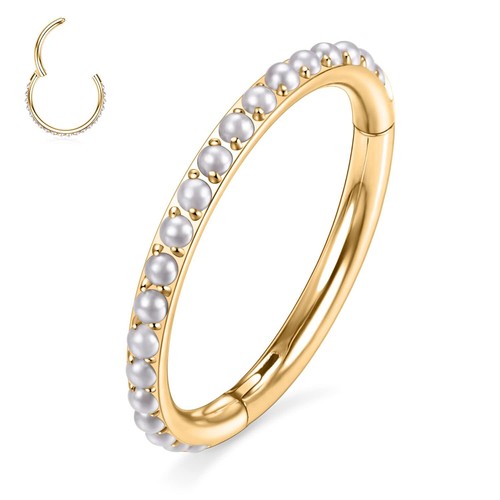 Pearls Septum Conch Daith Helix Rook Tragus Lip Cartilage Nose Ring Hoop Jewelry - Picture 20 of 27