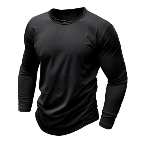 T-shirt uomo slim fit manica lunga girocollo casual elasticizzata blusa autunno - Foto 4 di 61