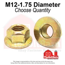 M12-1.75 Class 10 Hex Flange Top Lock Nuts Zinc Yellow Coarse Thread (Pick Qty)