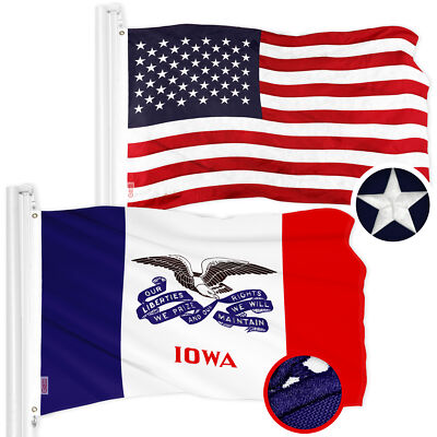 G128 Combo American Flag 3x5 Ft & Iowa Deluxe Flag 3x5 Ft Embroidered Polyester