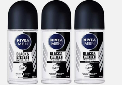 3 x  Nivea for Men Invisible for Black & White 48 Hours Deodorant Roll on 50 Ml