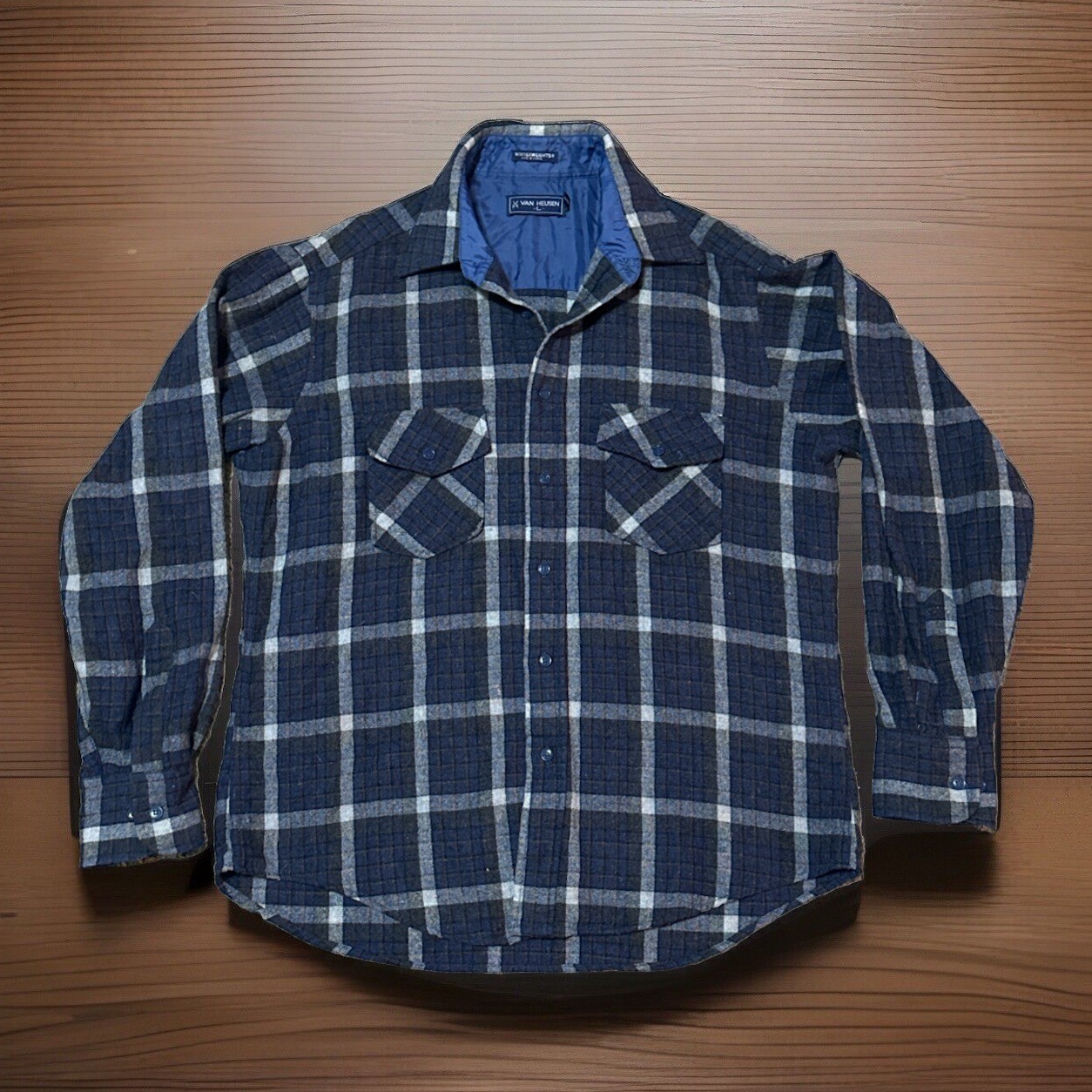 Vintage 1980S Van Heusen Winterweights Wool Blend Flannel Size Large