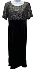 Betsy Lauren Women's Size 6 Black Velvet Gown Dress Silver Dotted Sparkle Slit