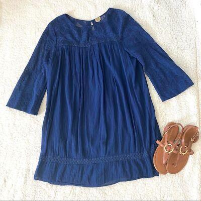True Craft Navy Blue Lace Detail Flowy Dress Size Medium EUC
