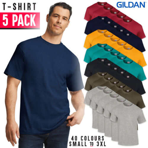 Men's Classic Gildan Ultra Cotton Plain Blank T-Shirt 5 PACK All Sizes 40 Colour - Picture 1 of 87