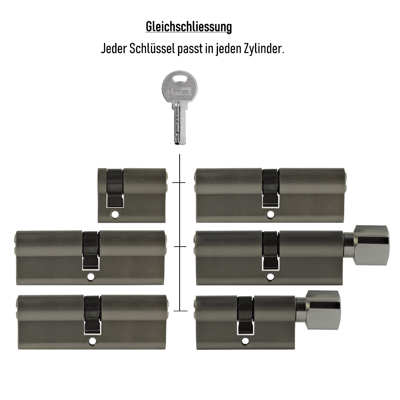 6x Puerta Cilindro Cerradura 40/60/80mm con Cierre Igual + 10Schlüssel