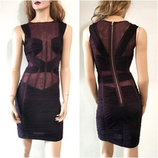 🆓US🛃 SS2007 Dolce&Gabbana corset cutout panels tulle burgundy silk dress IT 38