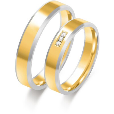 Trauringe Bicolor Gold 375   4,5 mm   mit 3 Lab-Diamanten   poliert mit Fasen