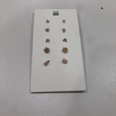 Beeline Fashion Jewelry Gold 5-Pair Gem And Stone Stud Earring Set