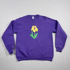 Vintage 1987 Sweatshirt Women Medium Pullover Purple Made In USA Flower Grandma