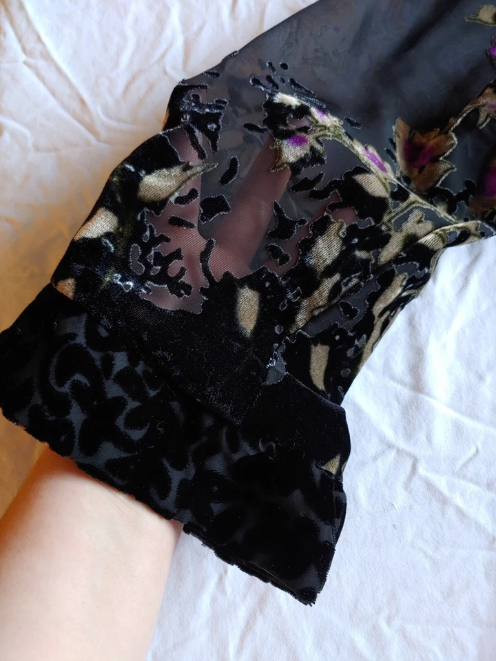 Conjunto Blusa JR Nites By Caliendo De Colección Floral Concha Terciopelo Burnout Talla 16 Hada Oscura Foto 3 de 4