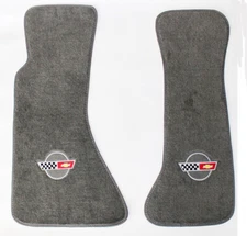 NEW! Gray Floor Mats 1984-1996 Corvette With Embroidered Circle Emblem Logo Slvr
