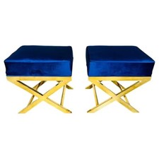 Italian Brass X-Base Stools After Charles Hollis Jones