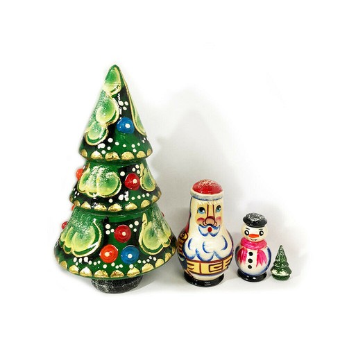"Árbol de madera anidado 4 muñeco de nieve anidado Santa Claus y árbol pequeño 5 1/2""x 3 1/4" - Imagen 2 de 4