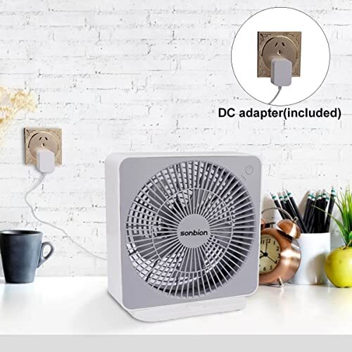 Box Fan, Three Speeds Window Table Cooling Fan 10 Inch DC Desk Fan with Plug-... - Picture 4 of 6
