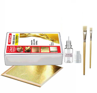 200 Blatt 24K Blattgold Blätter Set. 100 Blatt Leimpinsel