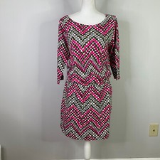 Banana Republic Dress Women Size Medium Elastic Waist Multicolor Chevron Cotton