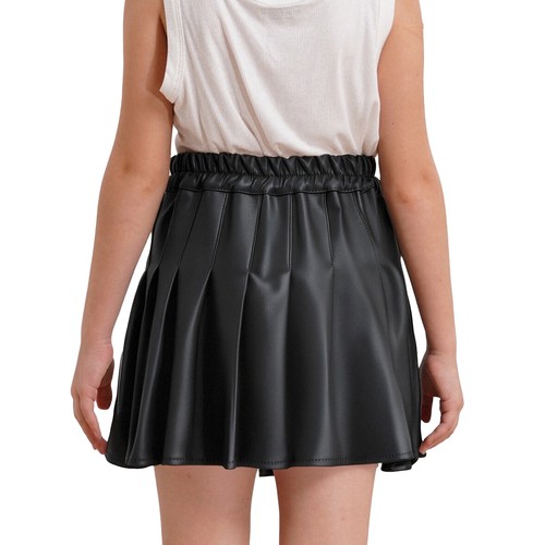 Kids Girls Short Dress A Line Skirt Cosplay Miniskirt Pleated Leather Church PU - Picture 8 of 31
