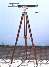 Vintage Brass Telescope Adjustable Wooden Tripod  30x Magnification Nautical