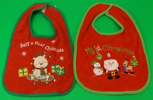 Baby Bib Holidays Christmas Lot of 2 - Cloth My 1st Christmas Baby's First Santa