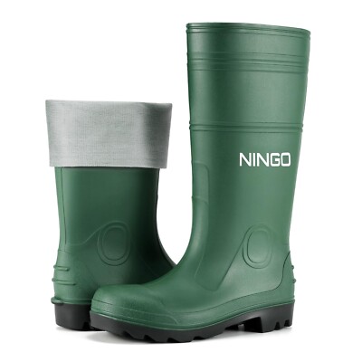 NINGO Rain Work Boots Soft/Steel Toe Waterproof, Fishing, HuntingBoots -Mens 11