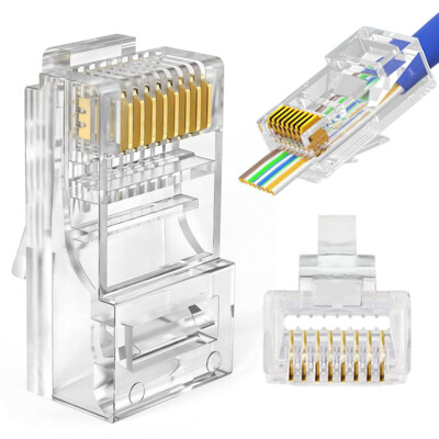 100PCS RJ45 Cat6 Pass Through Plug, EZ Crimp Modular Connector 8P8C Gold Plated