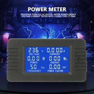 AC 220V 100A Digital Amp Volt Current Meter Watt Kwh Power Factor Tester Coil