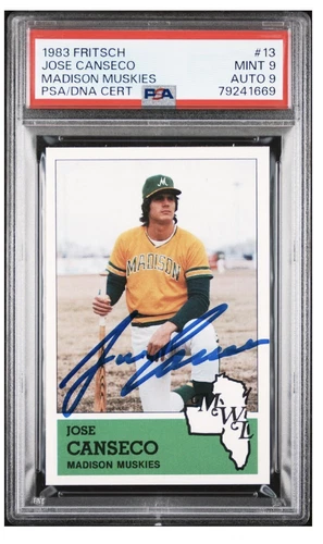 1983 Fritsch SIGNED Jose Canseco RC #13 PSA/DNA AUTO 9 “MINT” Madison Muskies