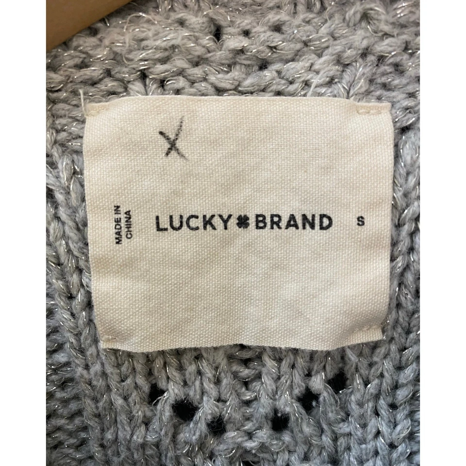 Lucky Brand Women's Size S Gray Metallic Silver Cable Knit Cardigan Sweater - Image 3 of 4