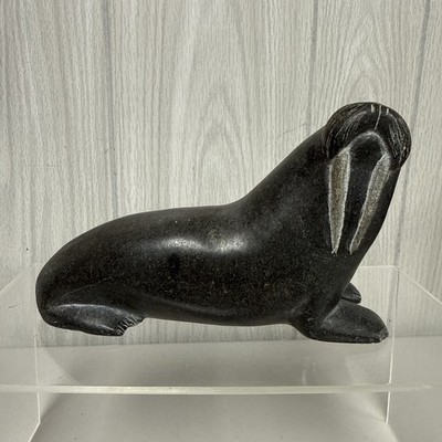 VTG Eskimo Stone Carving of Walrus Seal Sea Lion Signed 7'' / 3lb 3oz *READ*